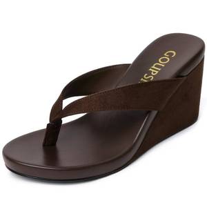 lot 14279 image: GOUPSKY Coffee Suede Wedge Flip Flops for Women Open Round Toe Platform Sandals Slip On Comfortable Wedge Heels Sandals for Summer Vacation Beach Shoes Size 7.5