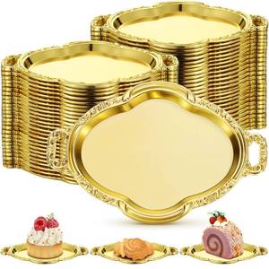 lot 14280 image: Ferrochef 50 Pcs Oval Mini Baroque Dessert Display Tray Mini Elegant Plastic Serving Tray Small Cake Candy Plates for Wedding Party Baby Shower,Birthday,Candy Jars Decoration (4.5x3ftft,Gold)