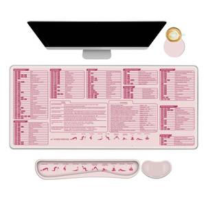 lot 14288 image: ARTSO Excel Shortcut Keys Mouse Pad Set, Extended Large XL Cheat Sheet Gaming Mousepad with Wrist Rest Support, Non-Slip Stitched Edge Keyboard Mat, Pink