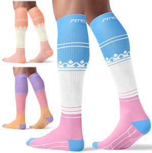 lot 14289 image: FITRELL 3 Pairs Compression Socks for Women and Men 20-30mmHg- Circulation and Muscle Support Socks for Travel, Running, Nurse, Knee High, Bliss Cream, LXL