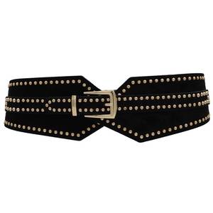 lot 14294 image: Women Wide Elastic Waist Belts Black Stretchy Thick Belts for Women Dresses Gold Rivets Studded Belt Lady Girls Vintage Chunky Girdle Retro Cinch Waistband Trendy Ladies Y2K Adjustable Weatern Belt