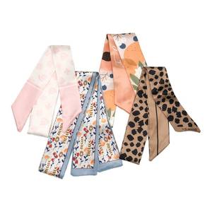 lot 14298 image: SansHeBe 4pcs Purse Scarf For Handbags Silk Head Scarf For Hair Fashion Skinny Scarf For Women Long Neckerchief (Red Yellow-Spot)