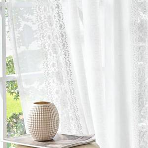 lot 14309 image: jinchan Floral Sheer Linen Curtains, Back Tab 50x63 Inch, 2 Panels White