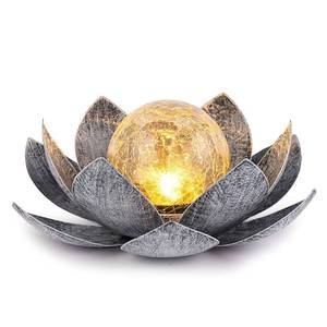 lot 14318 image: Huaxu Solar Lights Outdoor Garden, Crackle Globe Glass Lotus Decor, Waterproof LED Metal Flower Decorations for Patio,Lawn,Walkway,Tabletop,Ground
