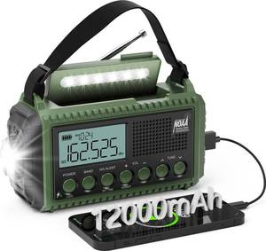 lot 14337 image: NOAA Emergency Radio with Auto Weather Alerts - 12000mAh Solar Hand Crank Weather Radio, 6 Power Sources, Bright LCD Digital Tuning, AMFMSW Receiver, SOS Alarm and Power Bank for Home Camping Survival