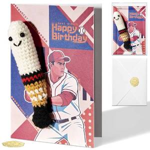 lot 14338 image: Ovesmusl Birthday Card Handmade Crochet Baseball Refillable Knitted Toys for Best Friend Birthday Gifts for Son, Brother, Husband