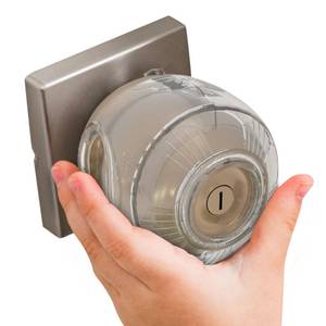 lot 14341 image: Child Safety Door Knob Cover (4 Pack) Hard-to-Remove Dual-Lock Door Handle Covers for Kids � Reusable Baby Proof Door Knob Locks � Installs Easily, No Tools Needed (Semi-Clear)