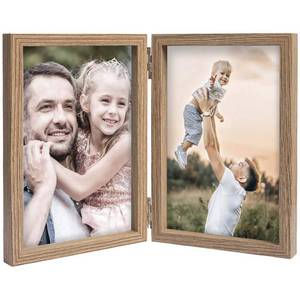lot 14347 image: 4x6 Picture Frames Double Hinged MDF Wood Grain with Glass Front Stand Vertical on Tabletop