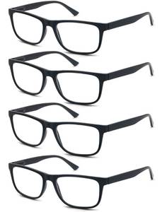 lot 14353 image: OLOMEE Wide Black Reading Glasses for Men 3.75 Large Oversized Readers Lightweight Square Eyeglasses for Reading for Big Head 4 Pack Spring Hinge Comfortable Fit