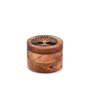 lot 14360 image: Samhita Handmade Acacia Wood Urn for Human Ashes, Tree of Life Wooden Box Urns for Ashes - Cremation Pet Urns for Dogs Ashes, Urn for Ashes (3.5in x 3.5in x 2.5in)
