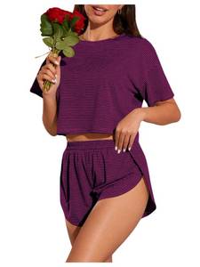lot 14367 image: OYOANGLE Pajamas for Women Set Side Split Shorts Pj Sets Sexy Lounge Sets Small