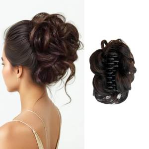 lot 14373 image: Fosrisix Curly Wavy Messy Bun Hair piece Easy Updo Extensions Claw Clips for Women Girls Dark Brown, Natural Fake Wig Tie Headpiece Chestnut Chocolate