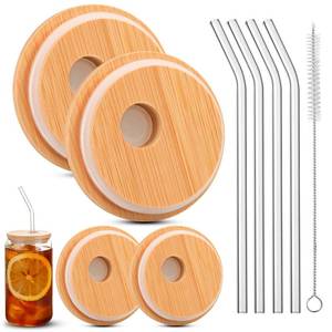 lot 14378 image: Bamboo Lids For Glass Cups,Cymuber Reusable Wooden Lids for Glass Cups,Airtight 2.76inch70mm Canning Lids For Regular Mouth 20 OZ 24 OZ Drinking jars,16 OZ Beer Glasses,Soda Can