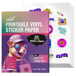 lot 14396 image: Uinkit 100percent Clear Printable Vinyl Sticker Paper Letter Size 8.5inx11in