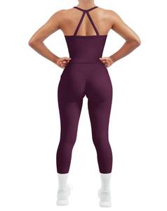 lot 14408 image: SUUKSESS Women 2 Piece Workout Sets Compression Tummy Control Leggings with Pockets Halter Built in Bra Tank Tops Sports Bra Scrunch Butt Lifting Yoga Pants (Violet, L)