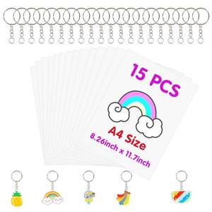 lot 14415 image: FASBET 135pcs Big Size Heat Shrinky Paper Keychain Kit with 120pcs Keychains Accessories and 15pcs A4 (11.7ftftx8.3ftft) Clear Heat Shrinky Art Film Paper for Christmas Making Creative Craft Handwork