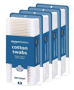 lot 19789 image: Amazon Basics Double-Tipped Cotton Swabs for Personal Hygiene and Baby Care, 2000 Count, 4-Pack of 500 Count