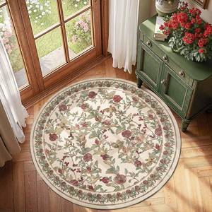lot 19795 image: jinchan 4ft Round Rug Floral Vintage Washable Area Rug, RedGreen