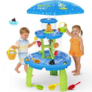 lot 19803 image: 2026 Upgraded Water Table for Toddlers 3-5, 3-Tier Water and Sand Activity Sensory Playset with Water Pump and Umbrella, Summer Outdoor Kids Water Sensory Table, Rain Shower Splash Pond for Water Play
