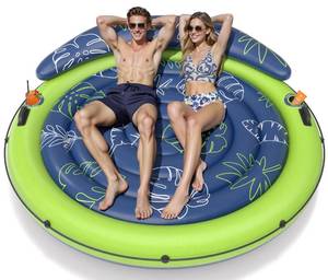 lot 19804 image: JOSEN Pool Floats Adult, Inflatable Tanning Pool - Extra Large Pool Floats for Adults Heavy Duty, Round Pool Rafts, River Lake Floaties Water Floats with Cup Holders