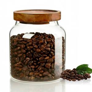 lot 19811 image: piconesper 1PC Glass Storage Jars with Airtight Lids, 64 fl oz (1900ml) coffee container with Wooden Lid, Glass Pantry Canister for Beans, Rice, Sugar and etc