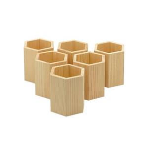 lot 19817 image: Cregugua 6 Pieces 4 Inch Wooden Pen Holder Hexagon shaped Unfinished Wood Pencil Holder for DIY Crafts Projects (3x3x4 Inches)