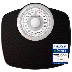 lot 19832 image: Adamson A25 Scales for Body Weight - Up to 400 LB - New - 5.3in Dial on 12.4in x 10.2in Platform - Anti-Skid Rubber Surface - High Precision Bathroom Scale Analog - Durable with 20-Year Assurance - Black