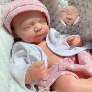 lot 19842 image: Yokyyi Lifelike Full Body Reborn Baby Doll, 13 Inch Pascale Sleeping Girl in Pink Dress, Perfect for Christmas Presents