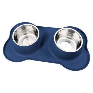 lot 19857 image: AsFrost Dog Food Bowls Stainless Steel Dog Food and Water Bowl Set with No Spill No Slip Silicone Mat, Dog Dishes for Small Medium Size Dogs Pet Cat Puppy Food Feeding Bowls, Blue, 24oz, 3 Cup