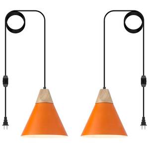lot 19863 image: SESIMENT Orange Plug in Pendant Light, 2 Pack 9.4inch Hanging Lights with Plug in Cord 14.7 ft, Hanging Pendant Light, Hanging Lamp Plug in for Bedroom Living Room Kitchen Island ( Missing 1 Plug)
