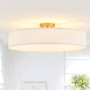 lot 19866 image: VILUXY Gold Semi-Flush Mount Ceiling Light Fixture with 24in Large White Fabric Drum Shade 5-Light for Bedroom Dining Room Entryway Round Ceiling Lamps
