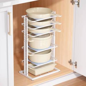 lot 19870 image: LAMU Pots and Pans Organizer for under Cabinet, 6-Tier Heavy Duty Pan Pot Organizers inside Cabinet Adjustable 14 to 24.57in, Pot Rack Kitchen Cabinet Organization and Storage Holds up to 12in Cookware