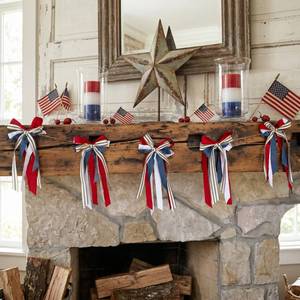 lot 20294 image: Novabright 11.8 ft Red White Blue Patriotic Bow Banner 4th of July Ribbon Garland 250th Anniversary Mantle Decor for Indoor Outdoor Memorial Day Veteran Independence Day Party Supplies