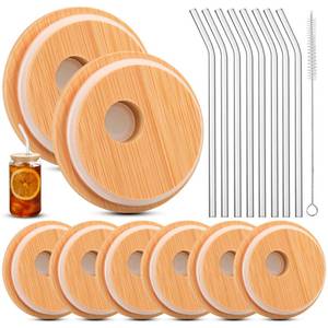 lot 20301 image: Bamboo Lids For Glass Cups,Cymuber Reusable Wooden Lids for Glass Cups,Airtight 2.76inch70mm Canning Lids For Regular Mouth 20 OZ 24 OZ Drinking jars,16 OZ Beer Glasses,Soda Can