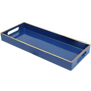 lot 20307 image: Leemxiiny Blue Bathroom Vanity Tray for Countertop, Small Plastic Toilet Tank Versatile Storage and Organization Tray for Makeup, Perfume, Desk, Kitchen, Candles, 13.7inx6inx1.4in, 35HB