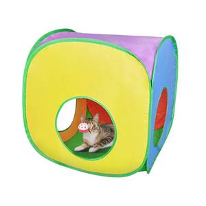 lot 20308 image: Andiker Cat Tunnel, Colorful and Foldable Polyester Square Cat Tent Matches with Most Kitten Tubes with a Bell Ball 3 Holes Cats Tubes for Indoor Cats to Play and Sleep (Square L)