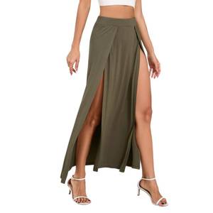 lot 20311 image: Zando Womenfts Army Green Double High Slit Maxi Skirt with Elastic Waist Small