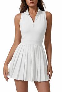lot 20312 image: QINSEN Sleeveless Athletic Dress for Women Zip Front Tennis Dress with Shorts 2 Pieces Golf Pleated Active Dress Fairy White S