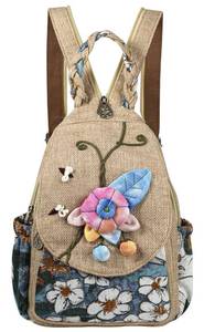 lot 20317 image: Qalmea Handmade Canvas Mini Backpack for Women, Casual Convertible Travel Backpack Purse, 3D Mushroom Decoration Lightweight Compact Boho Hippie Canvas Daypack