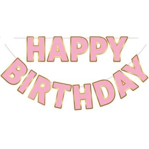 lot 20334 image: LITAUS Happy Birthday Banner - 9ft Pre-Strung Happy Birthday Sign for Women, Men, Girls, Boys - No DIY Birthday Decorations and Party Supplies(Pink Gold)