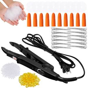 lot 20341 image: Keratin Hair Extension Kit Heat Iron, Keratin Glue Granules, Protector Templates, Hair Clips, and Finger Protector(Black)