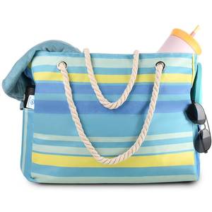 lot 20362 image: Genteen Beach Bag for Women, Large Waterproof Sandproof Beach Tote with Zipper Pocket, Solid for Travel Pool(Green)