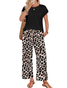 lot 20363 image: WIHOLL 2 Piece Sets for Women Lounge Sets Vacation Summer Spring Outfits Cruise Travel Airport Resort Wear 2026 Beach Vacation Clothes Business Casual Matching Clothing Fashion Wide Leg Pants Set L
