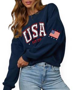 lot 20376 image: LEEDYA Womens USA Sweatshirt Crewneck American Flag Knit Sweater Long Sleeve 4th of july T shirts Loose Fit Pullover Top Blue L