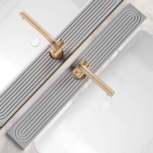 lot 20378 image: eormoe 30 inch Kitchen Faucet Absorbent Mat - Diatomaceous Earth Splash Guard for Sink Faucet, Aesthetic Water Absorbing Stone Tray in The Modern Home(Grey, 30in x 3.9in)
