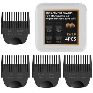 lot 20384 image: 4 Pack Guards for Manscaped Lawn Mower 3.0 - Adjustable Lawnmower 3.0 Trimmer Guards with Organizer, Waterproof Guide Comb Replacement for Manscaped 3.0 Attachments, Cutting Lengths from 18in to 12in