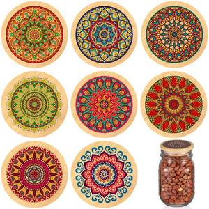 lot 20386 image: Beeveer 8 Pcs Mason Jar Lids for Regular Mouth Bamboo Mandala Decorative Storage Yogurt Jar Lids 2.76 Inch with Airtight Silicone Sealing Rings Reusable for Round Canning