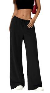 lot 20387 image: Okiwam Womens Wide Leg Pants High Waisted Lightweight Sweatpants,Black,L