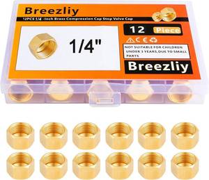 lot 20395 image: Breezliy 11PCS 14-Inch Brass Compression Cap Stop Valve Cap,Brass Compression Fitting