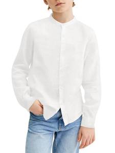 lot 20397 image: Mafulus Boys Button Down Linen Shirt Long Sleeve Mandarin Collar Loose Fit Casual School Summer Top White (10-12Y)